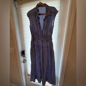 Lucky Brand Navy and White Striped Midi Dress